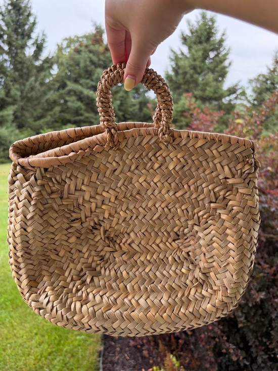 Handbags - Small handmade woven straw basket bag braided loop handles made in Spain purse